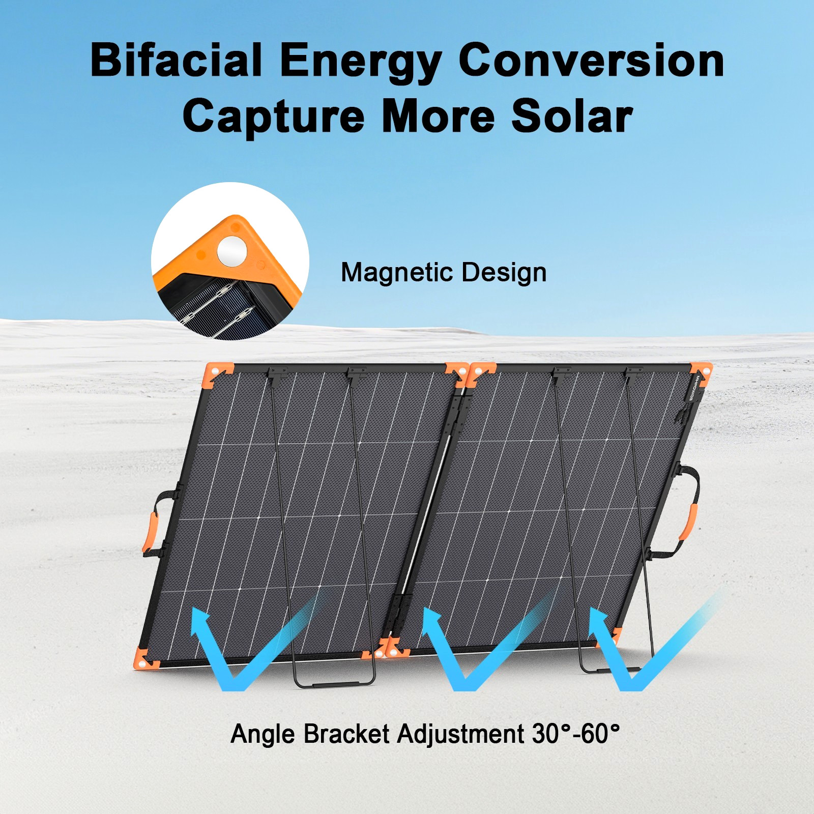 MHPOWOS Bifacial Foldable Solar Panel 200W 100W Portable for Powerstation