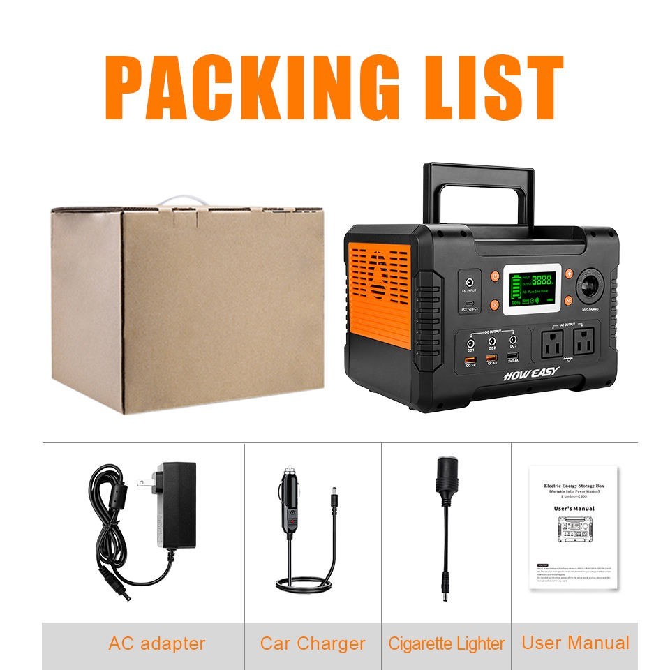 Orange 600W Outdoor Portable Lithium Battery Solar Power Bank Station Camping
