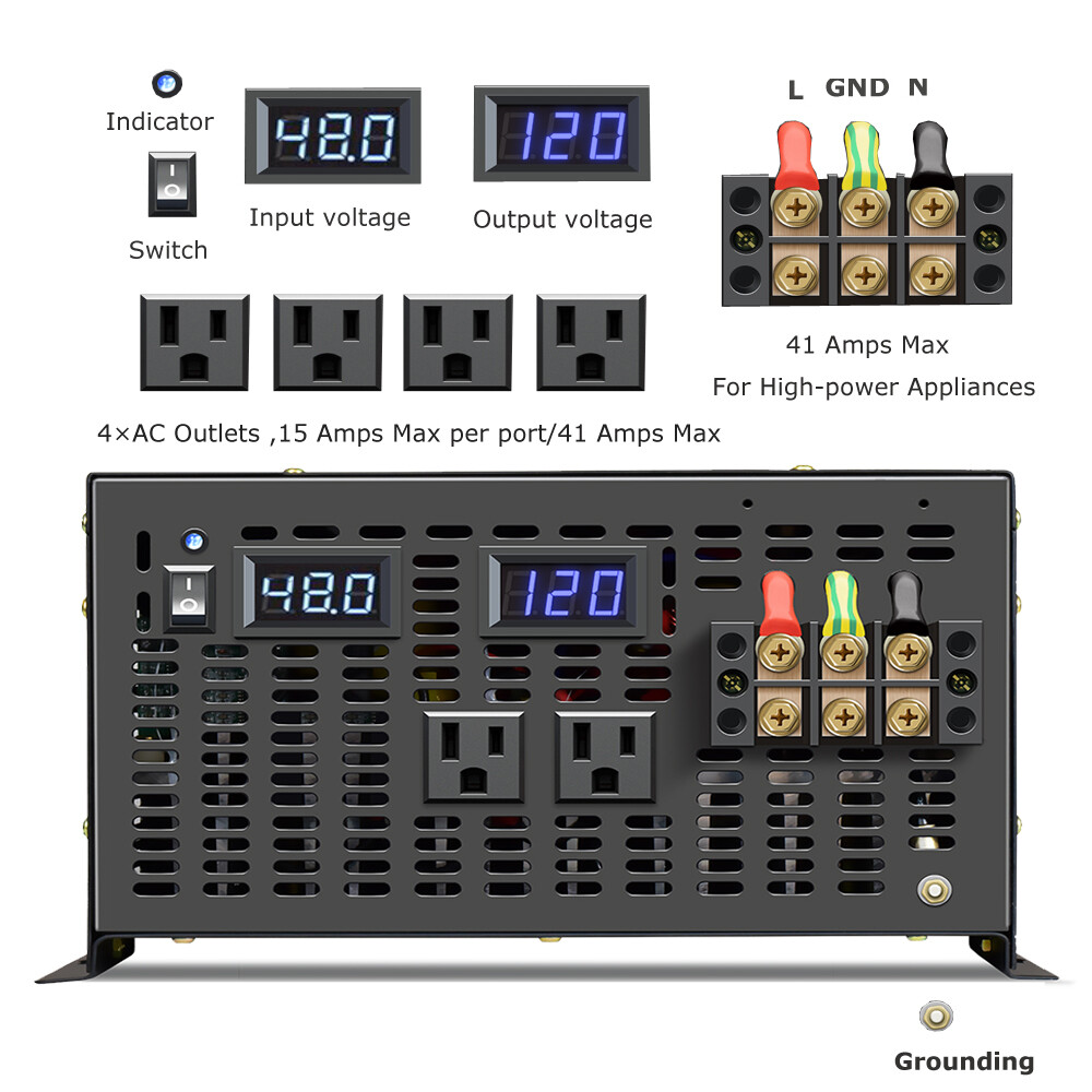 48V to 120V 220V Inverter 6000W Pure Sine Wave DC AC Power Generator RV Car Home