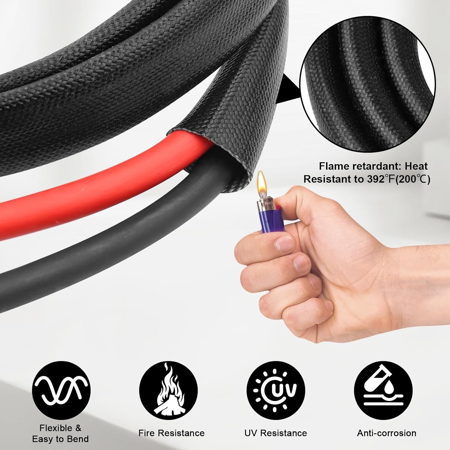 High-Efficiency 10 AWG Solar Battery Cable with Protective Sleeving – 3FT Length