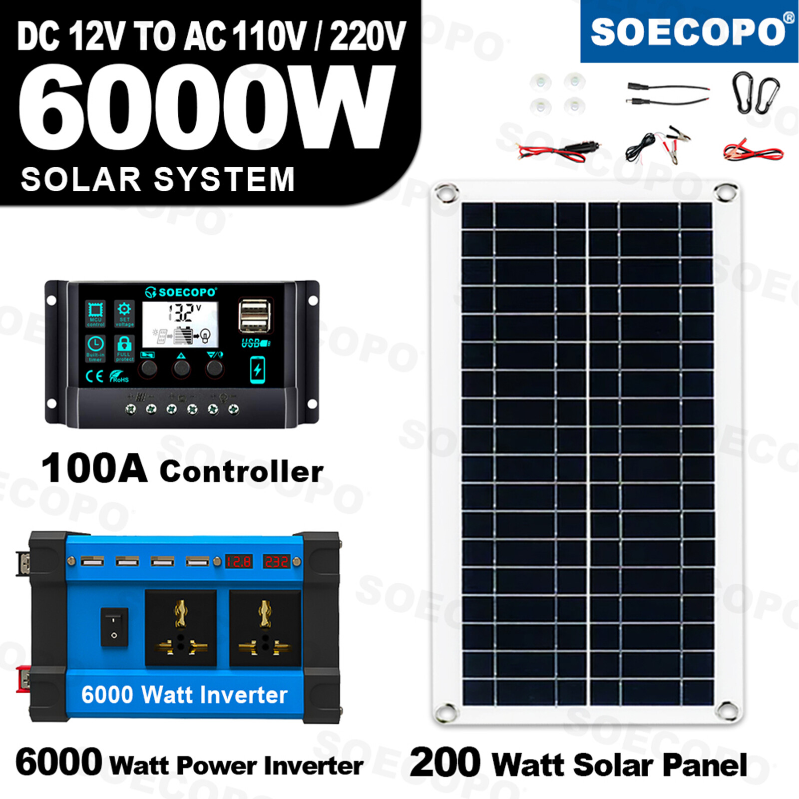 6000W 100A 110V Solar Panel Kit Complete Solar Power Generator Home Grid Syste26