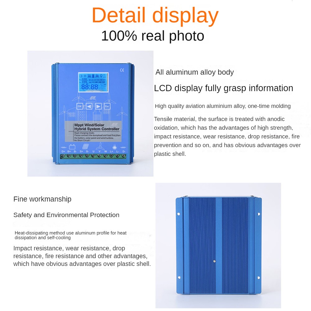 2KW 12/24/48V MPPT Wind Solar Hybrid Charge Controller W/ Dump Load LCD Display
