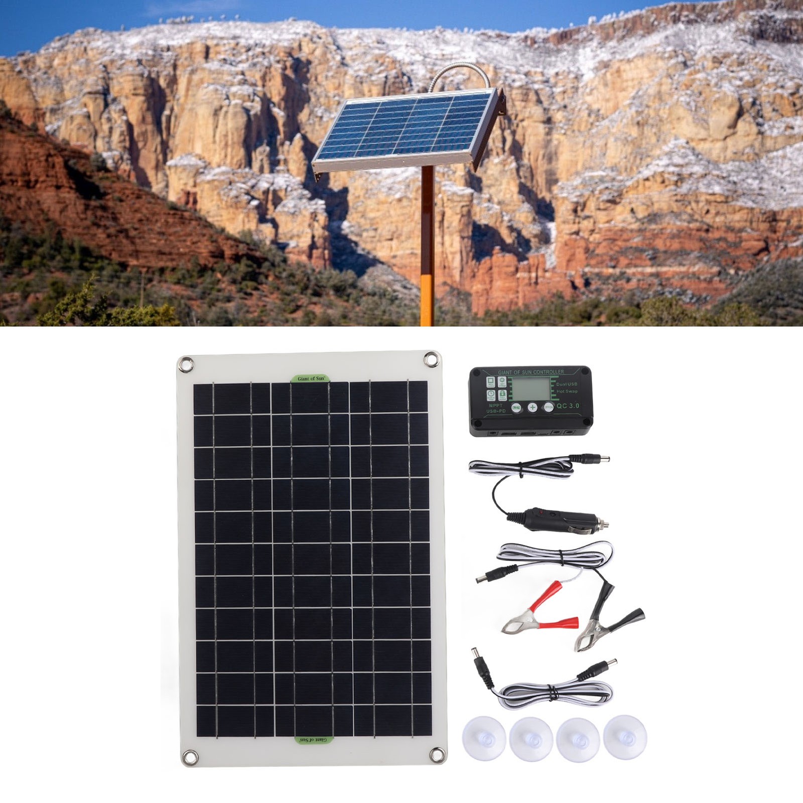50W Solar Panel Charger Monocrystalline Silicon 30A Charge Controller for RV H60