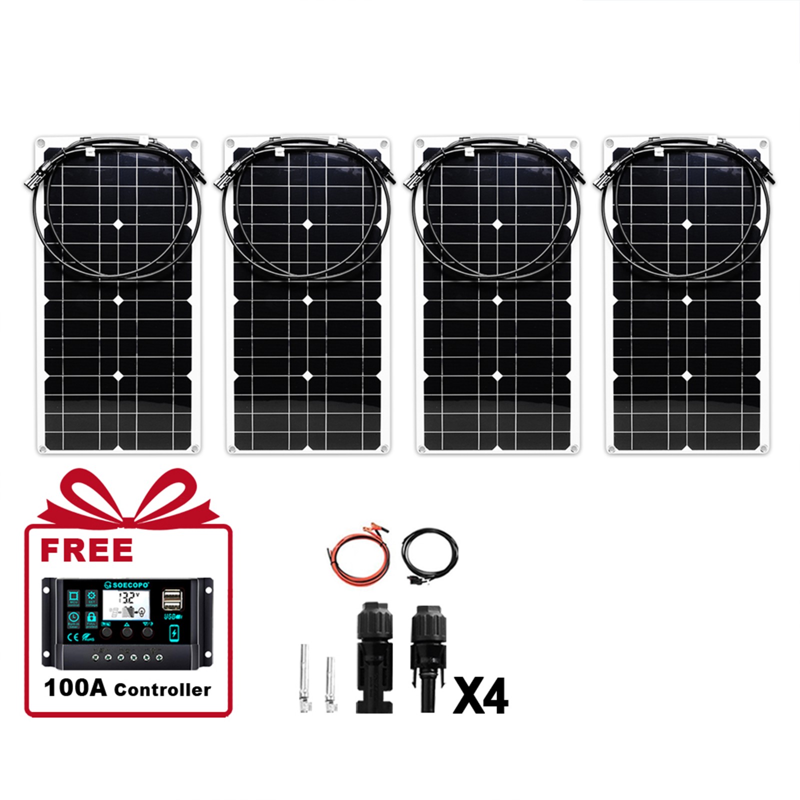 4 x 40W High-Efficiency PV Panels + 30A-100A Intelligent Controller for RV/Homue