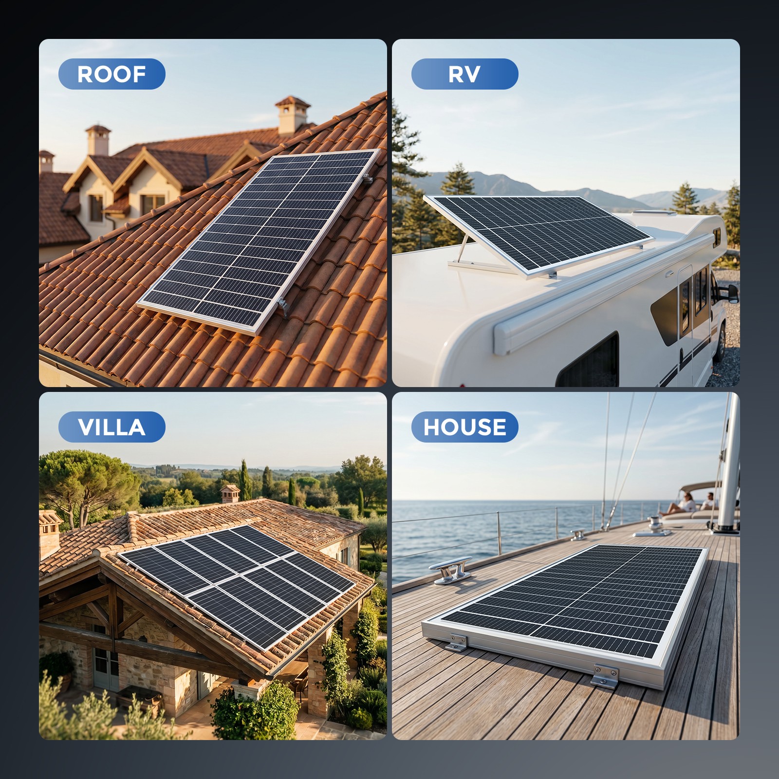 400W Mono N-Type Solar Panel Kits 18BB 25% RV Home Boat Car Mounting Z Brackets