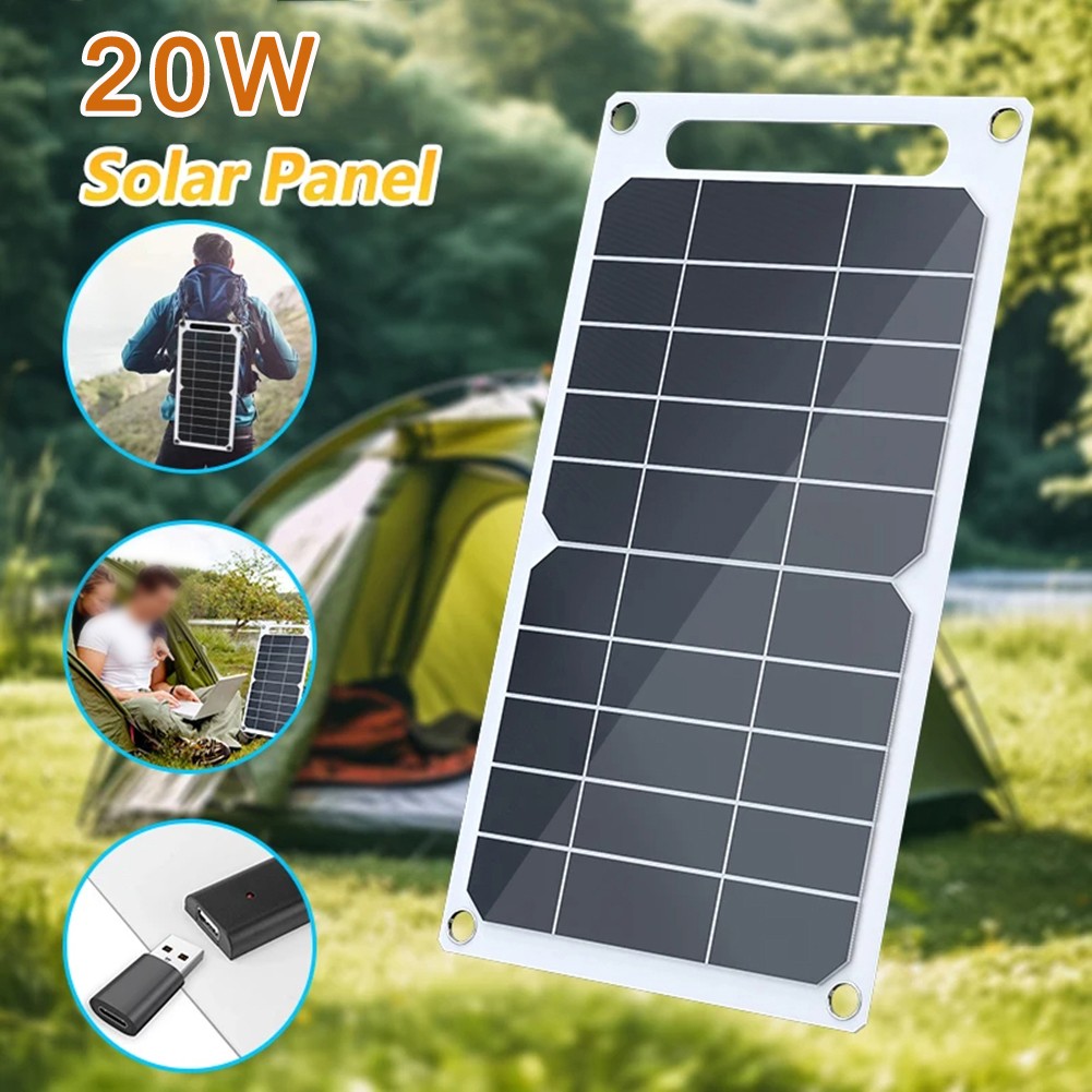 20W 10W 5V Solar Panel Power Bank USB Phone Charger Outdoor Camping Waterproof