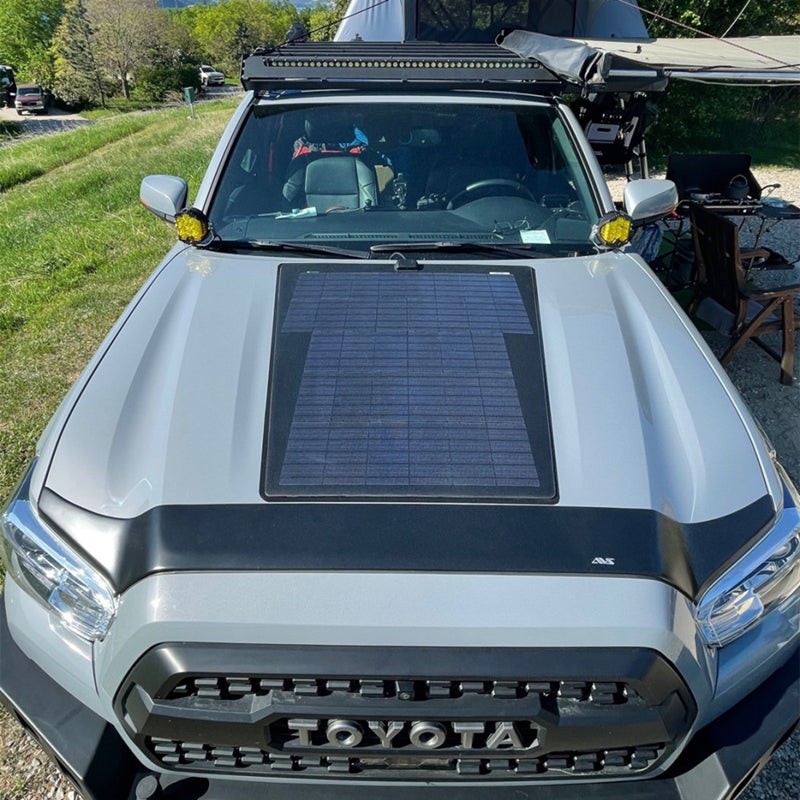 Overlanding Solar Kit for Toyota Tacoma 90W Hood Panel Charge Fridge Dash Cam E3