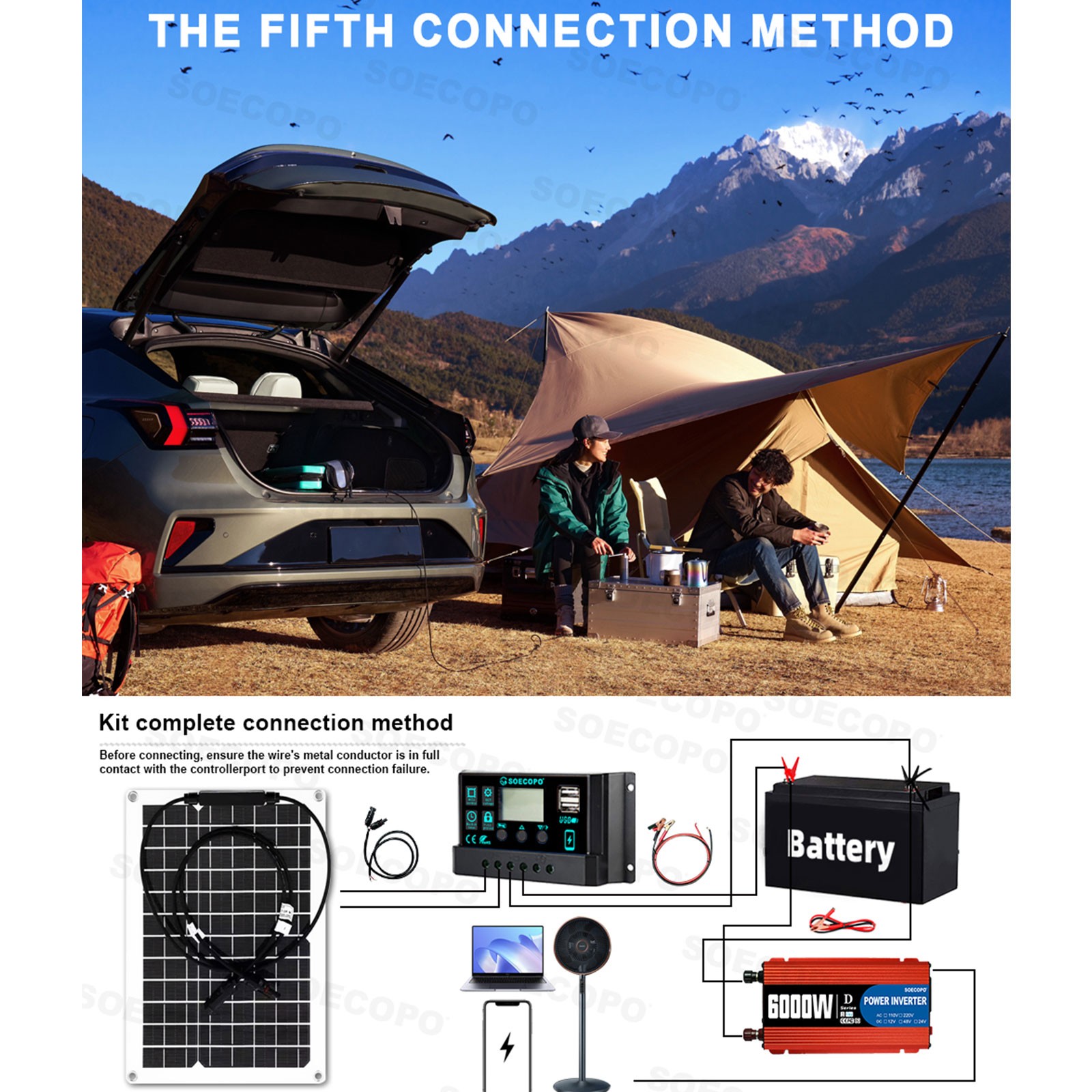 SOECOPO 6000W Solar System Complete Kit,12V DC to 110V/220V AC Inverter Flexible