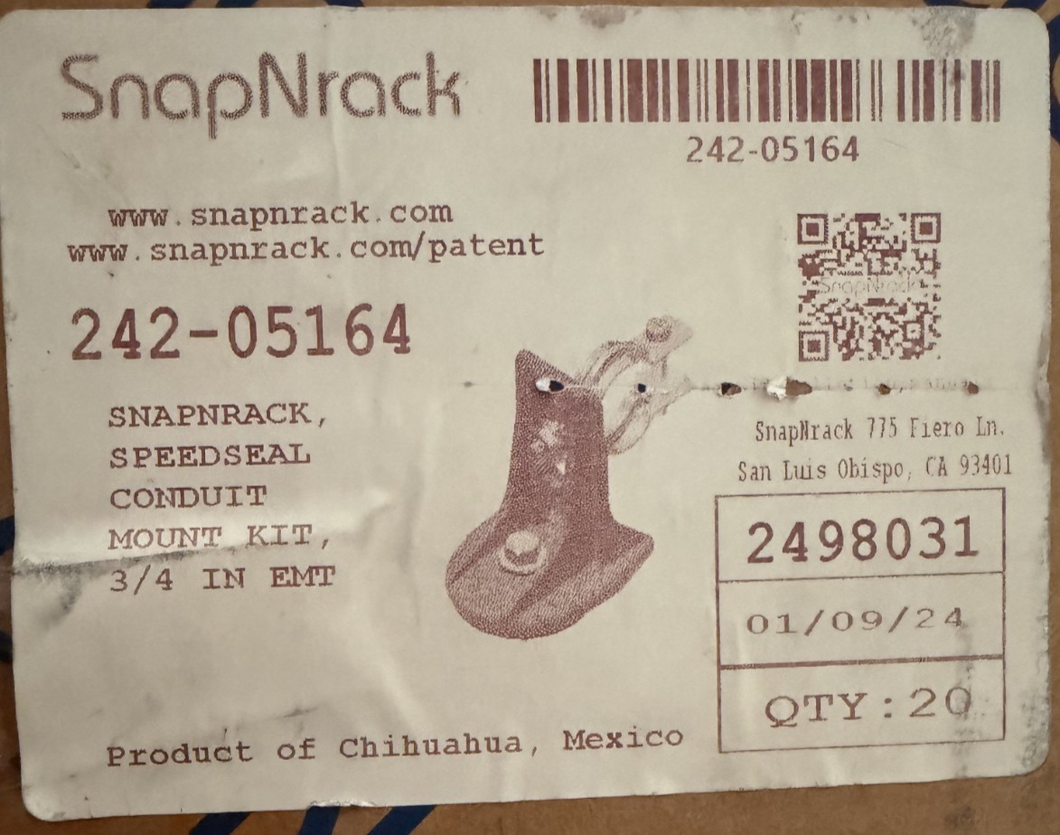 Snap N Rack 242-05164 Speedseal Conduit Mount Kit/Support 3/4 In Box of 20