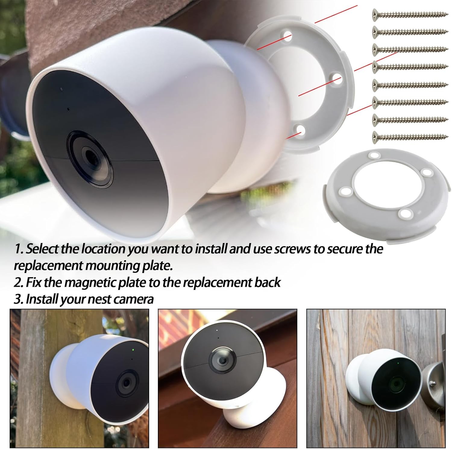 Wall Mounting Plate (Grey)-with Screws Compatible with Google Nest Camera(Outdoo