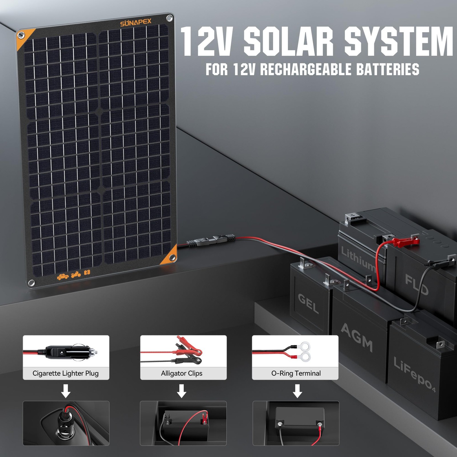 30W Solar Battery Charger Maintainer 12V Waterproof Solar Panel Trickle Charger
