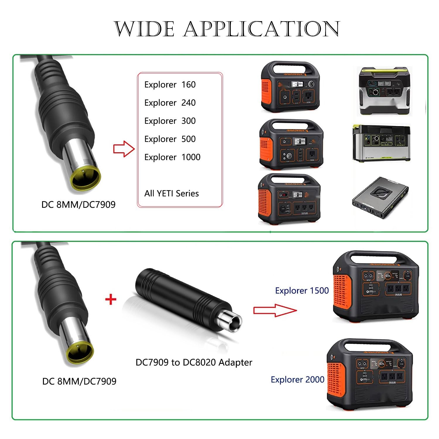 DC8mm Extension Cable with DC7909 to DC8020 Adapter connectors, 30Ft Jackery …