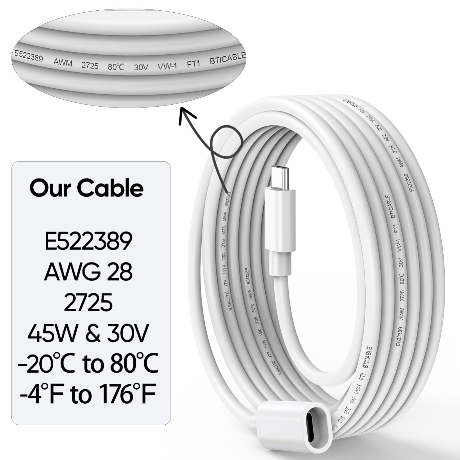 15FT USB-C Extension Cable – Waterproof Male to Female Charger for Solar Panels,
