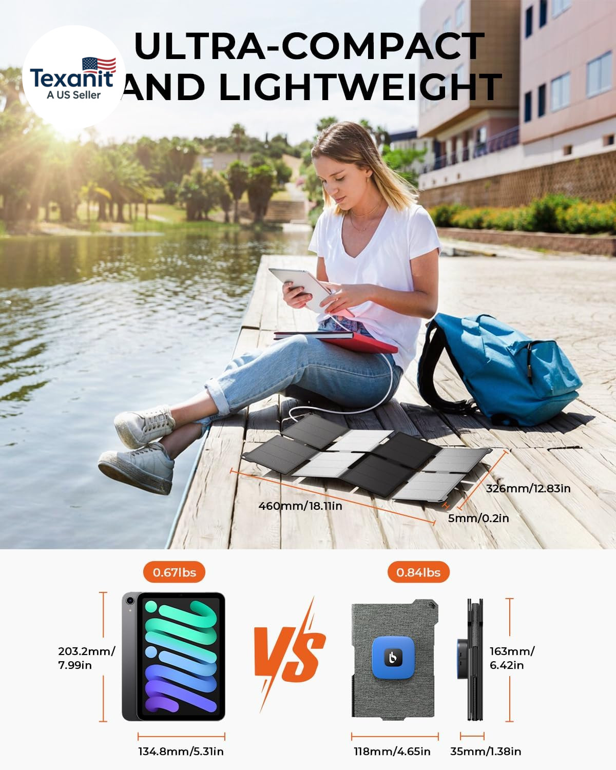 [Upgraded] Ultra-Light Portable 25W Solar Panel Charger with USB-A and USB-C Po
