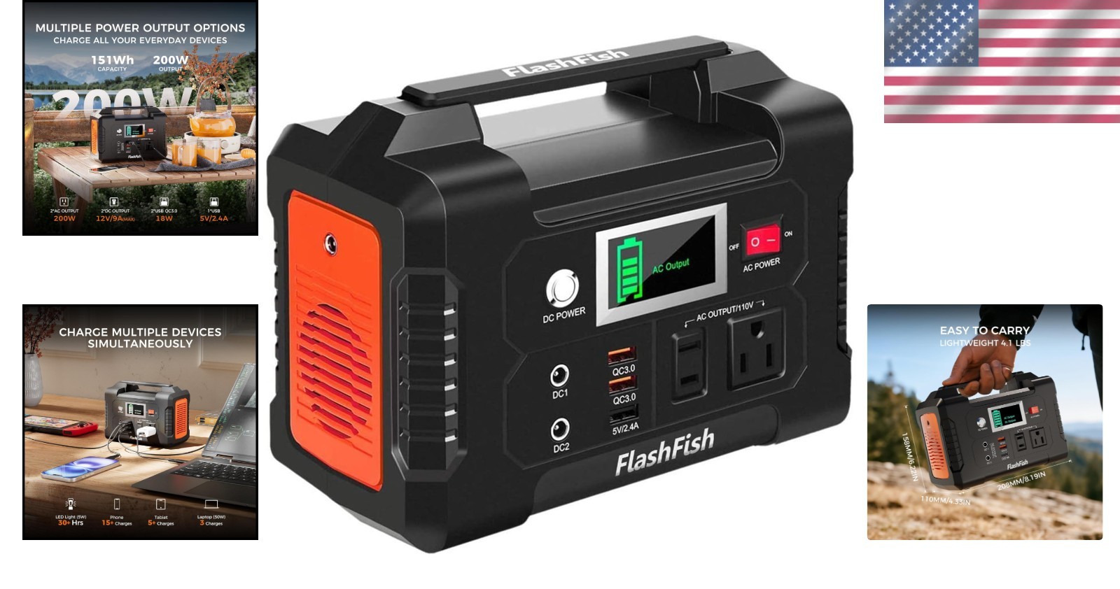 Luxury Power Supply: 200W Portable Station with Fast Charge USB and LED Display