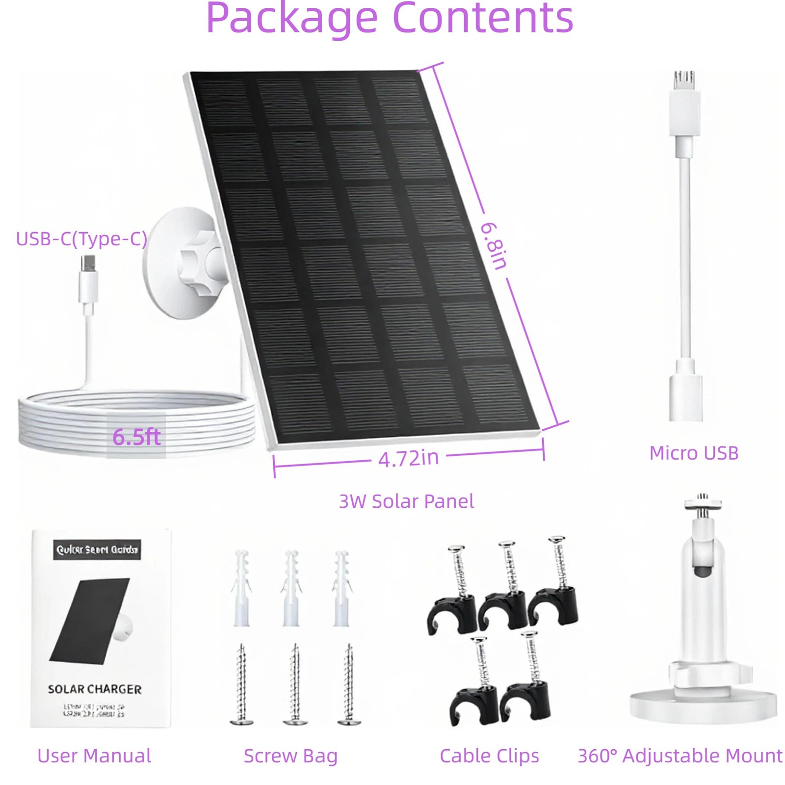 5V Solar Panels for Security Cameras – USB-C Micro USB, 1 Pack