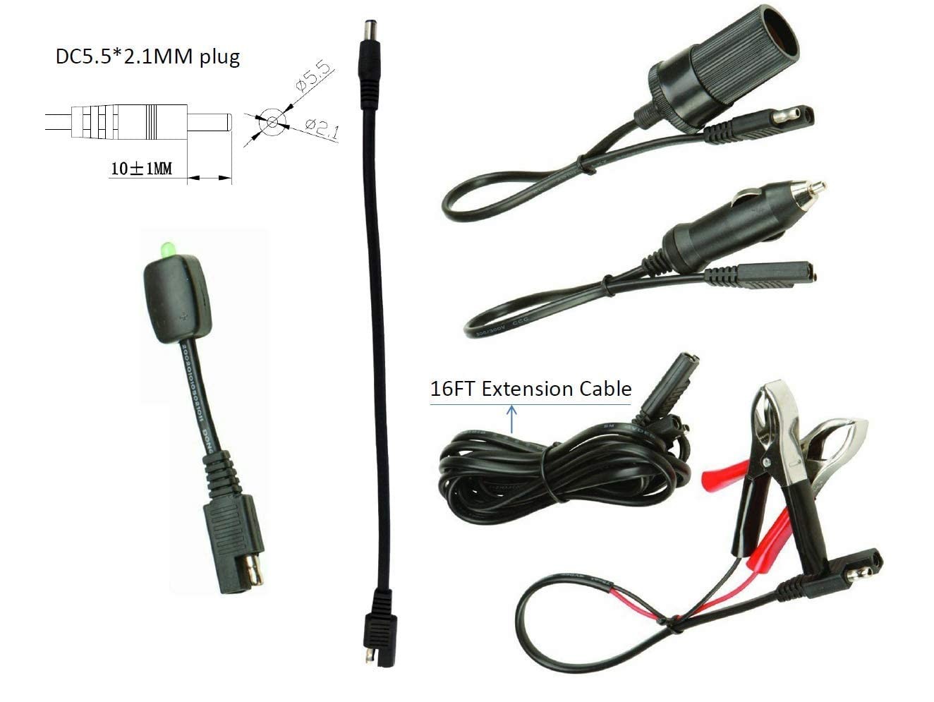Sunway Solar 16FT Battery Charger Extension Cable Adapter SAE Connectors Quic…