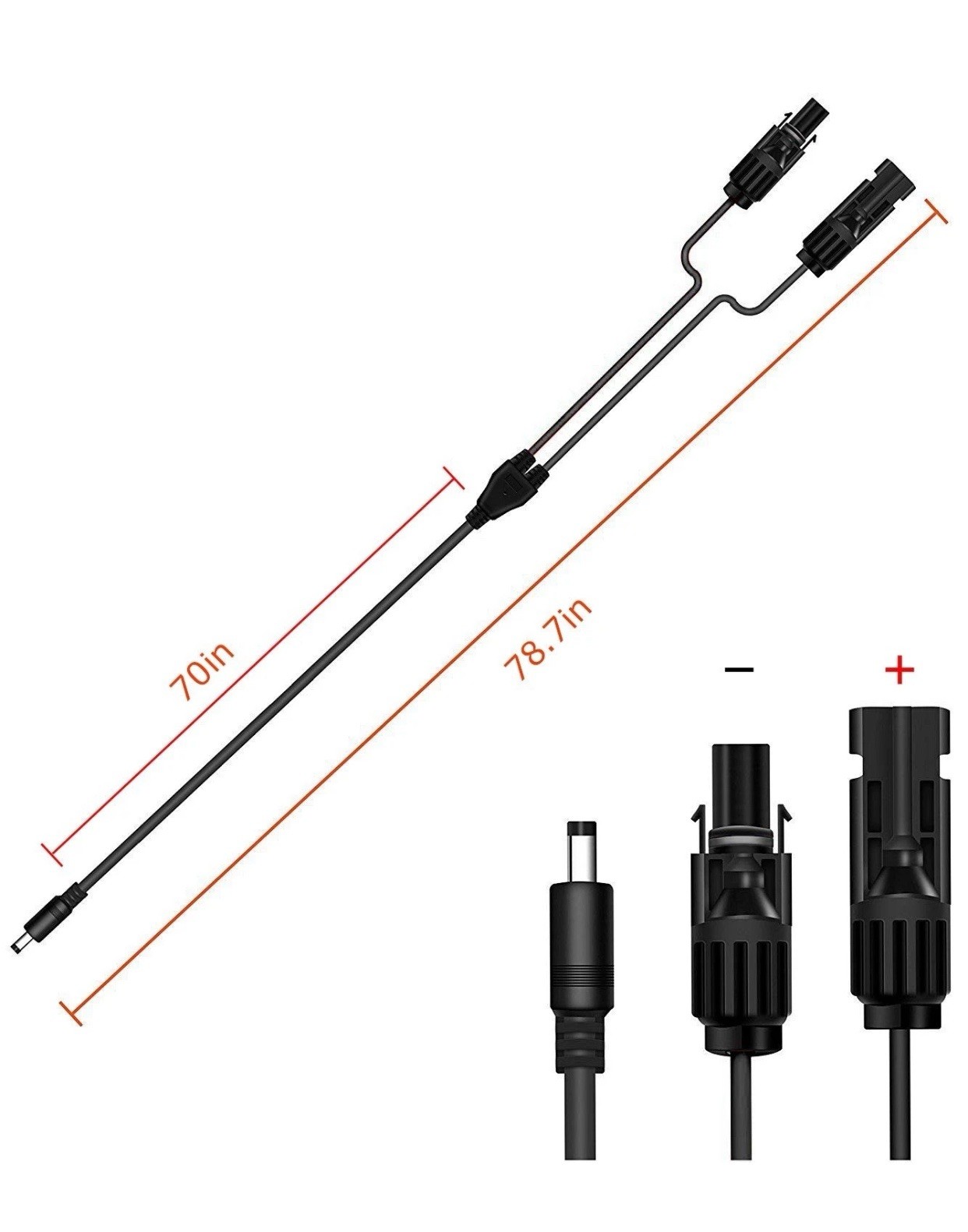 AIMTOM 6.6Ft Heavy Duty Waterproof Solar Male/Female Connector to DC 5.5mm x 2.1