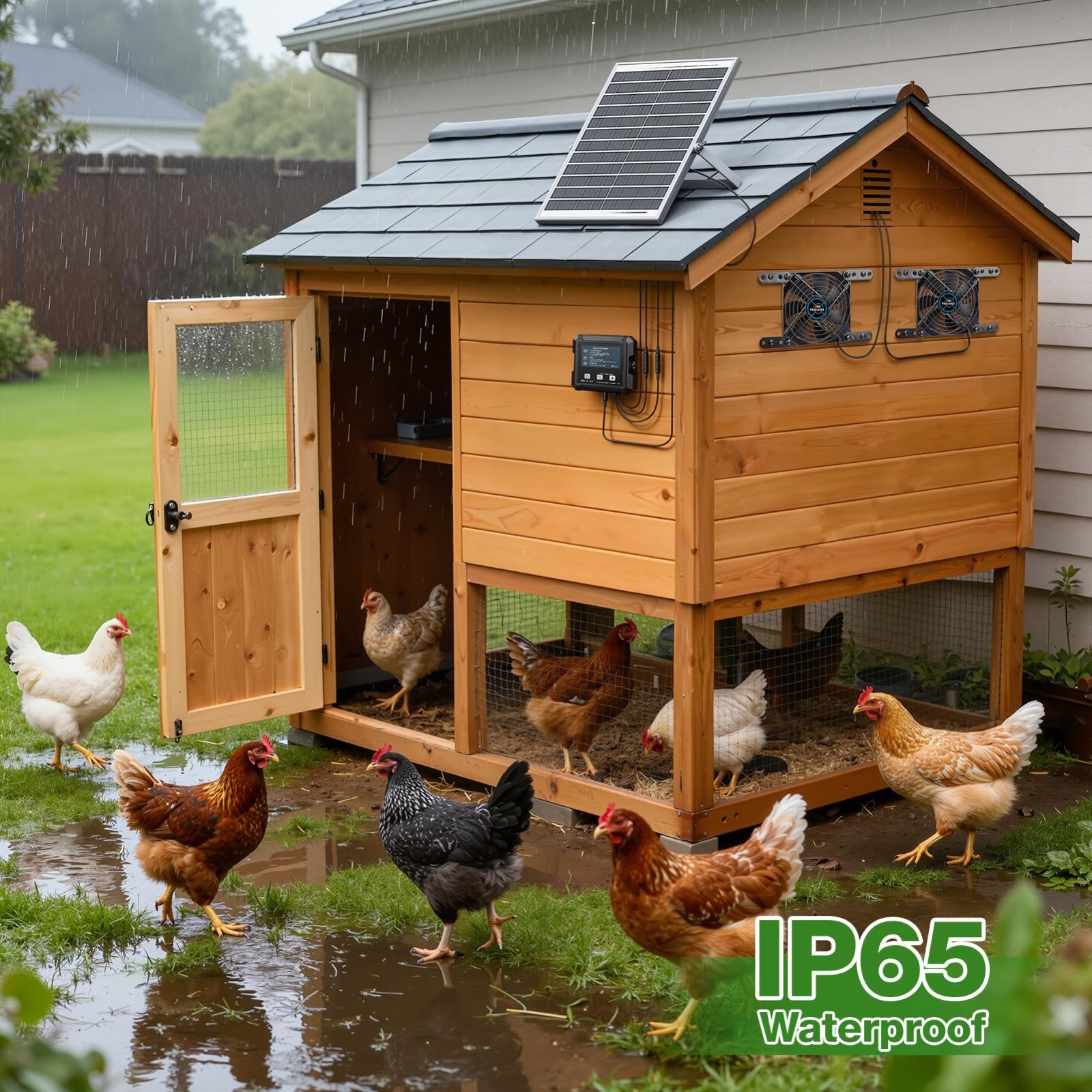 Solar-Powered Exhaust Fan for Chicken Coop & Greenhouse – 25W, 3 Modes, IP65 Wat
