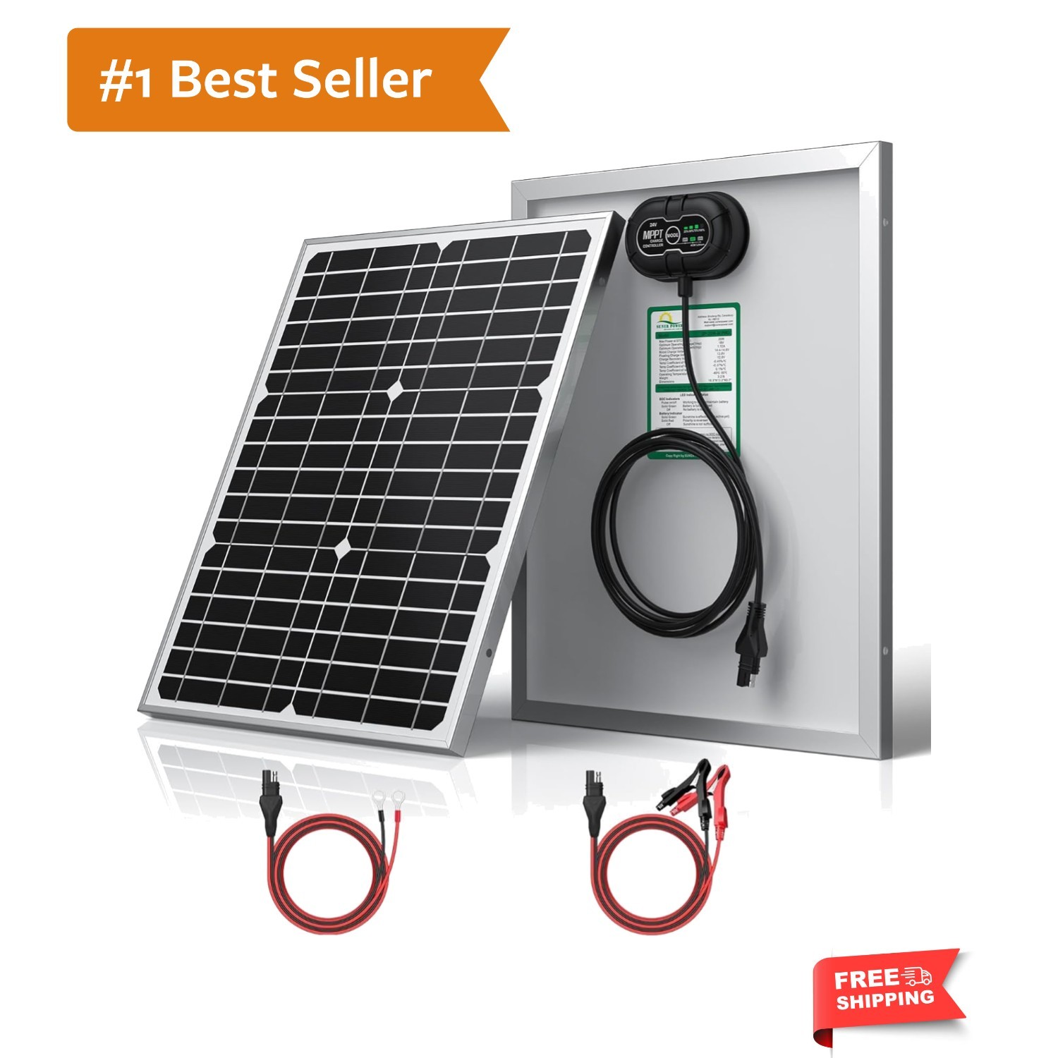24V 20W Solar Battery Charger Maintainer, Built-in Ultra Smart MPPT Charge Co…