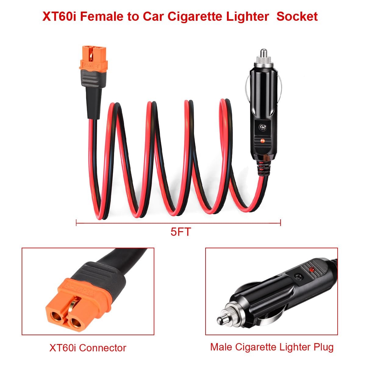 XT60i to Car Cigarette Lighter 14AWG 12V Cigarette Lighter Male Plug Connecto…
