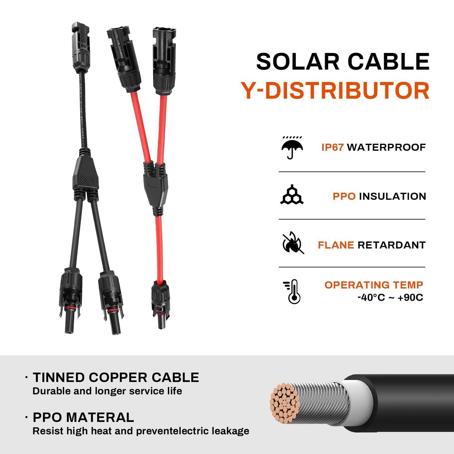 Y Branch Solar Connector MC4 Y Cables MMF FFM Solar Panel Connector Pair