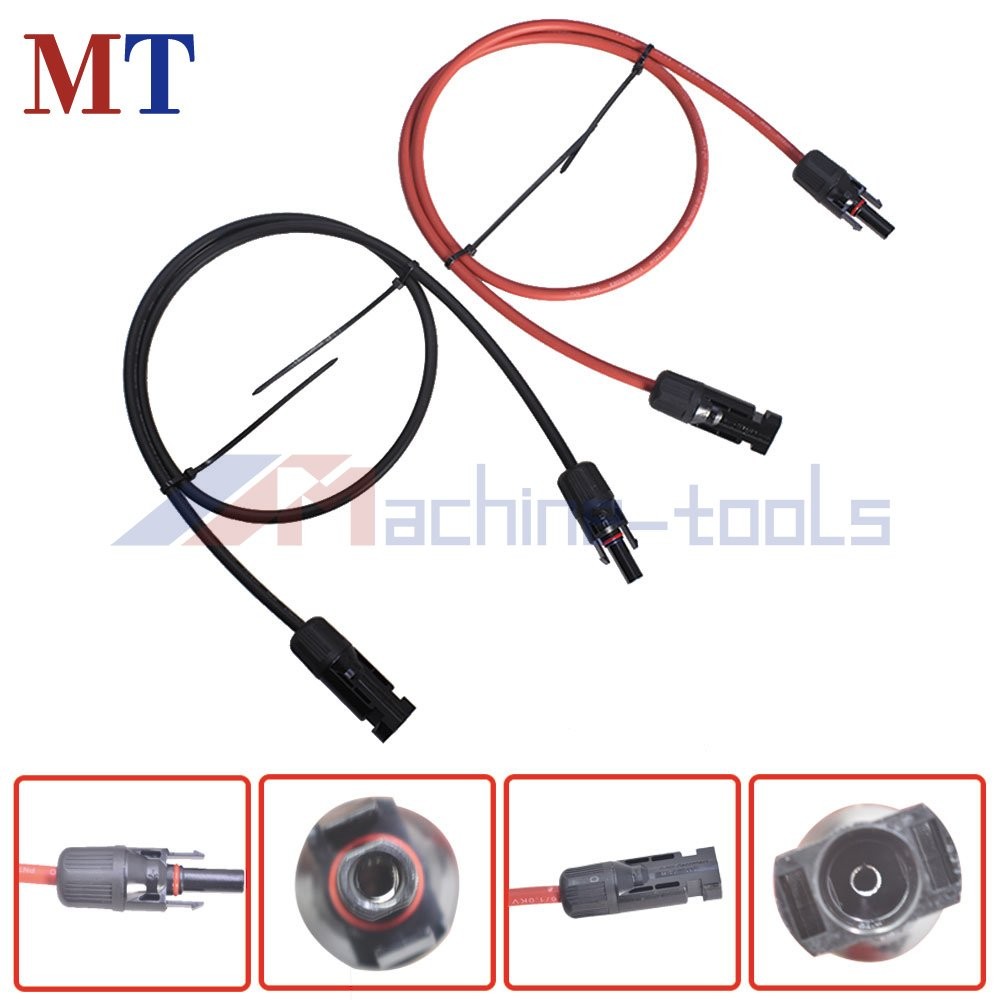 1 Pair Black + Red Solar Panel Extension Cable Wire Connector 3 Feet 10 AWG