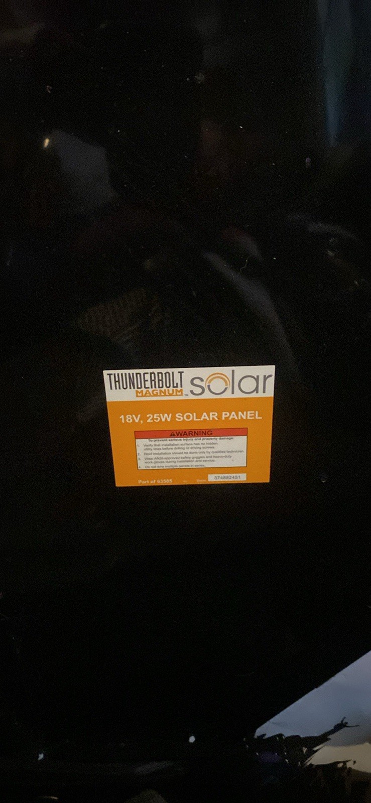 Thunderbolt Magnum Solar 25W 18V Solar Panel, Black 25 Watt Power Panel