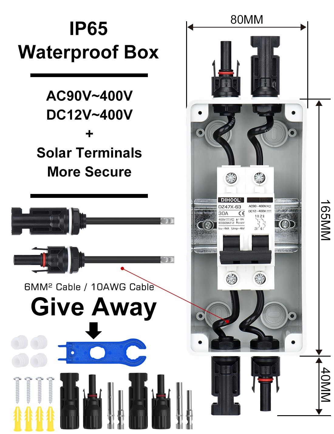 DIHOOL 30 Amp Solar Disconnect Switch, Miniature Circuit Breaker with din rail e