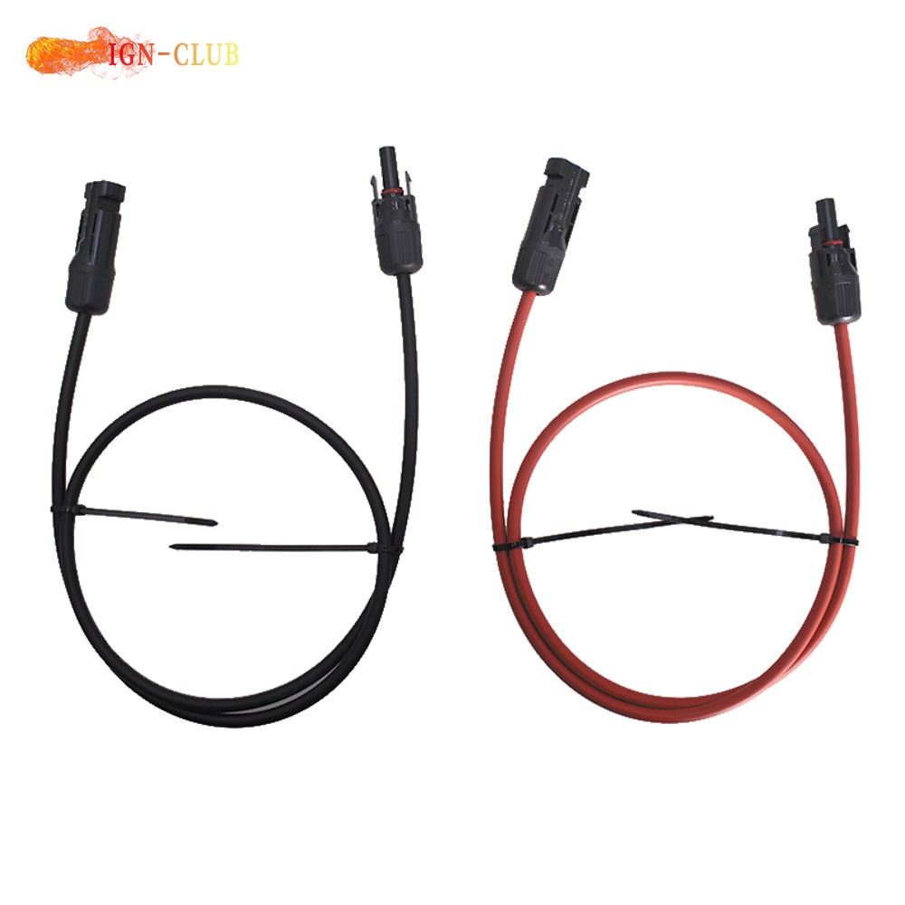 1 Pair 3FT Durable Solar Panel Extension Cable Wire Connector 10 AWG Black+Red
