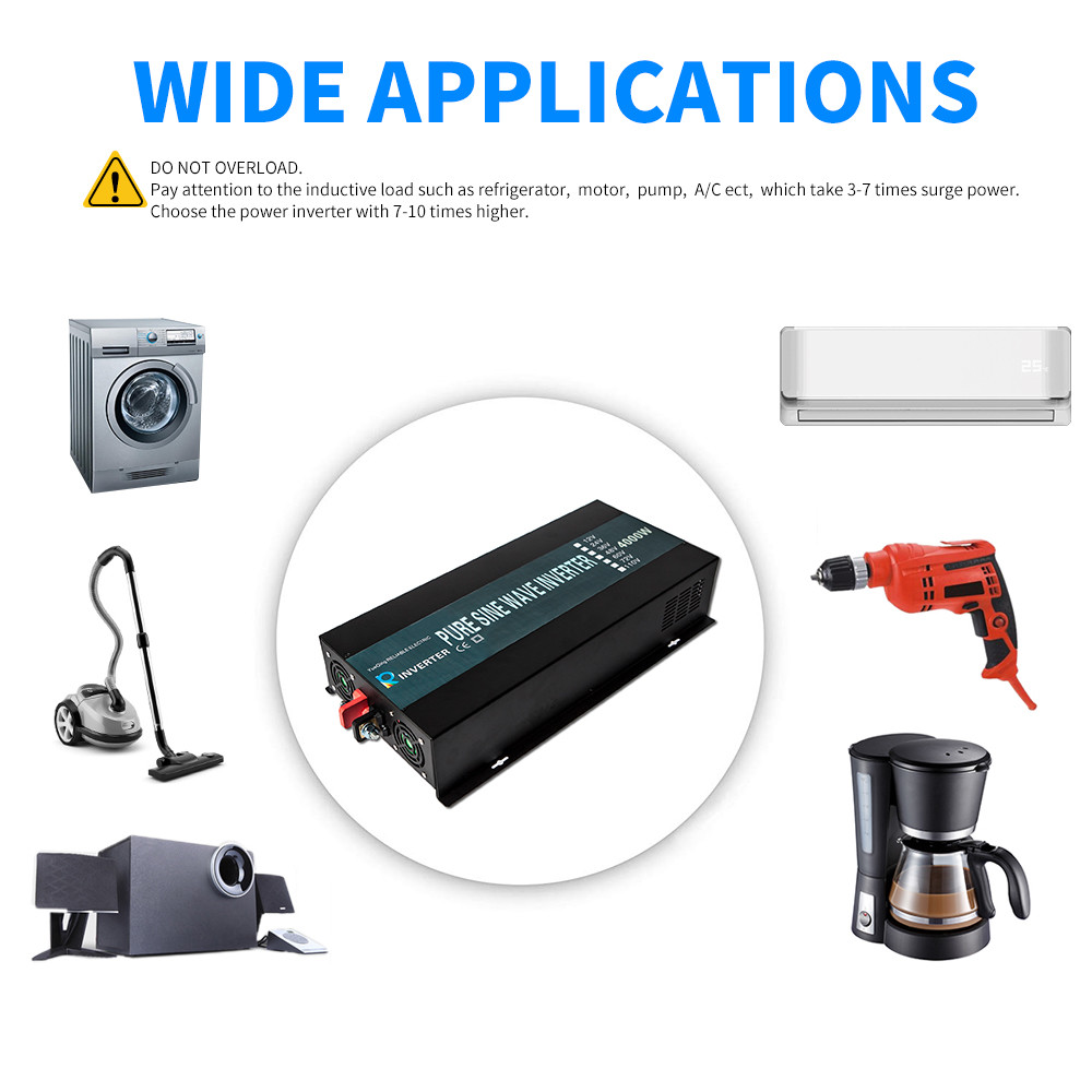 24V Pure Sine Wave Power Inverter 4000W Motor home Car Solar Home Remote Switch