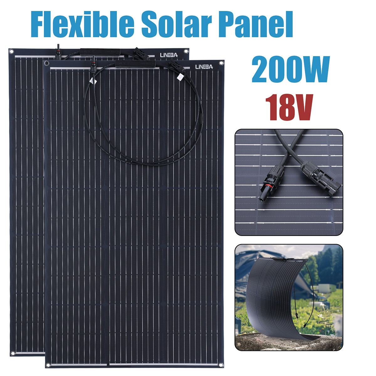 200W Watt Flexible Solar Panel 18V Mono Home RV Rooftop Camping Off-Grid Power