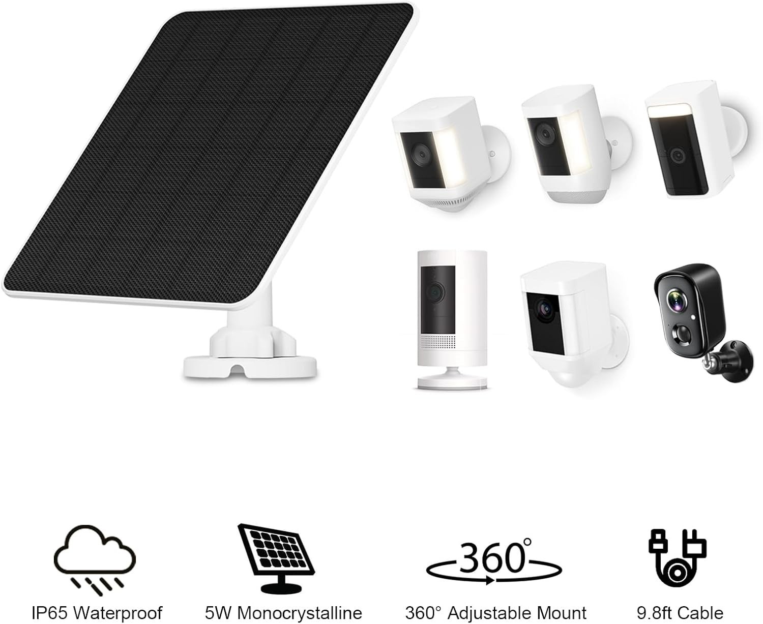 Waterproof Solar Panel Charger for Ring Cameras – Continuous Power 2 Pack