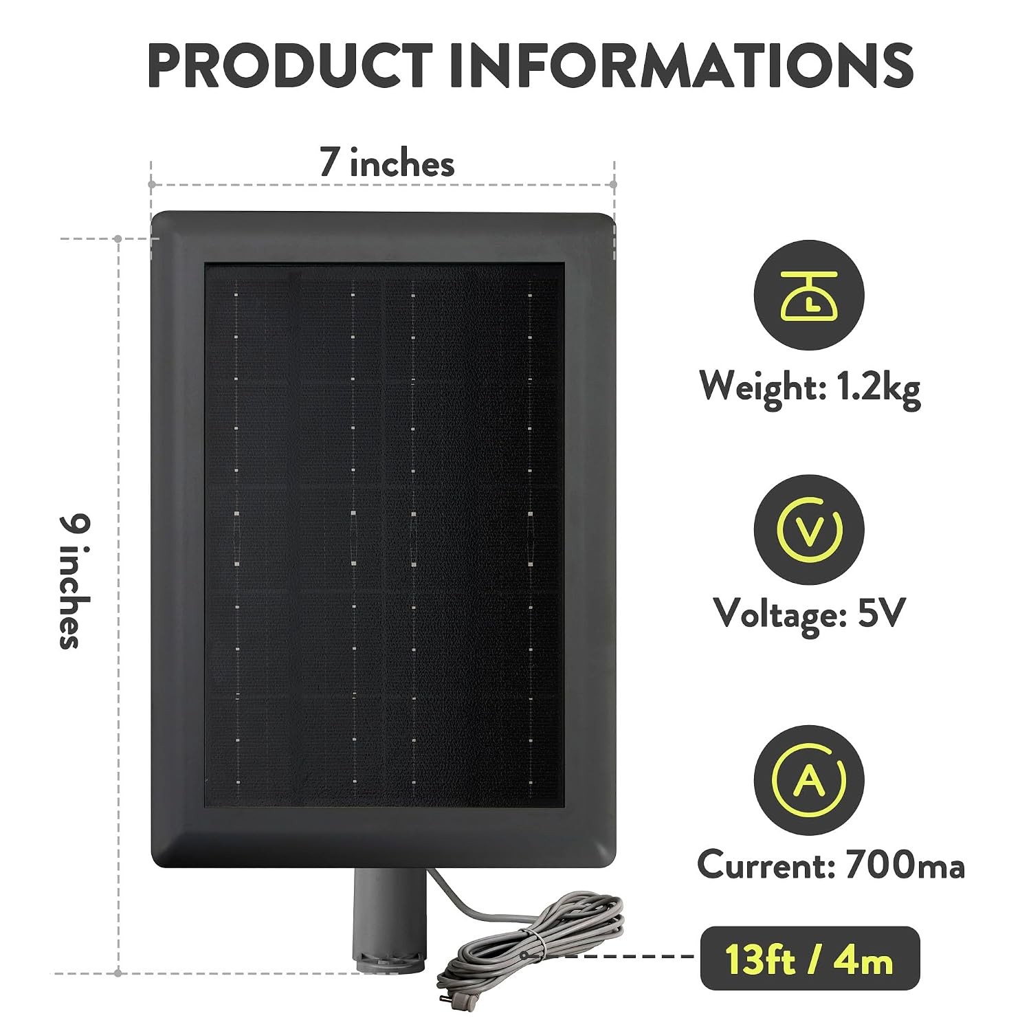 5W Solar Panel Charger 2 Pack Black 8.7inch Mount for Ring Devices Portable