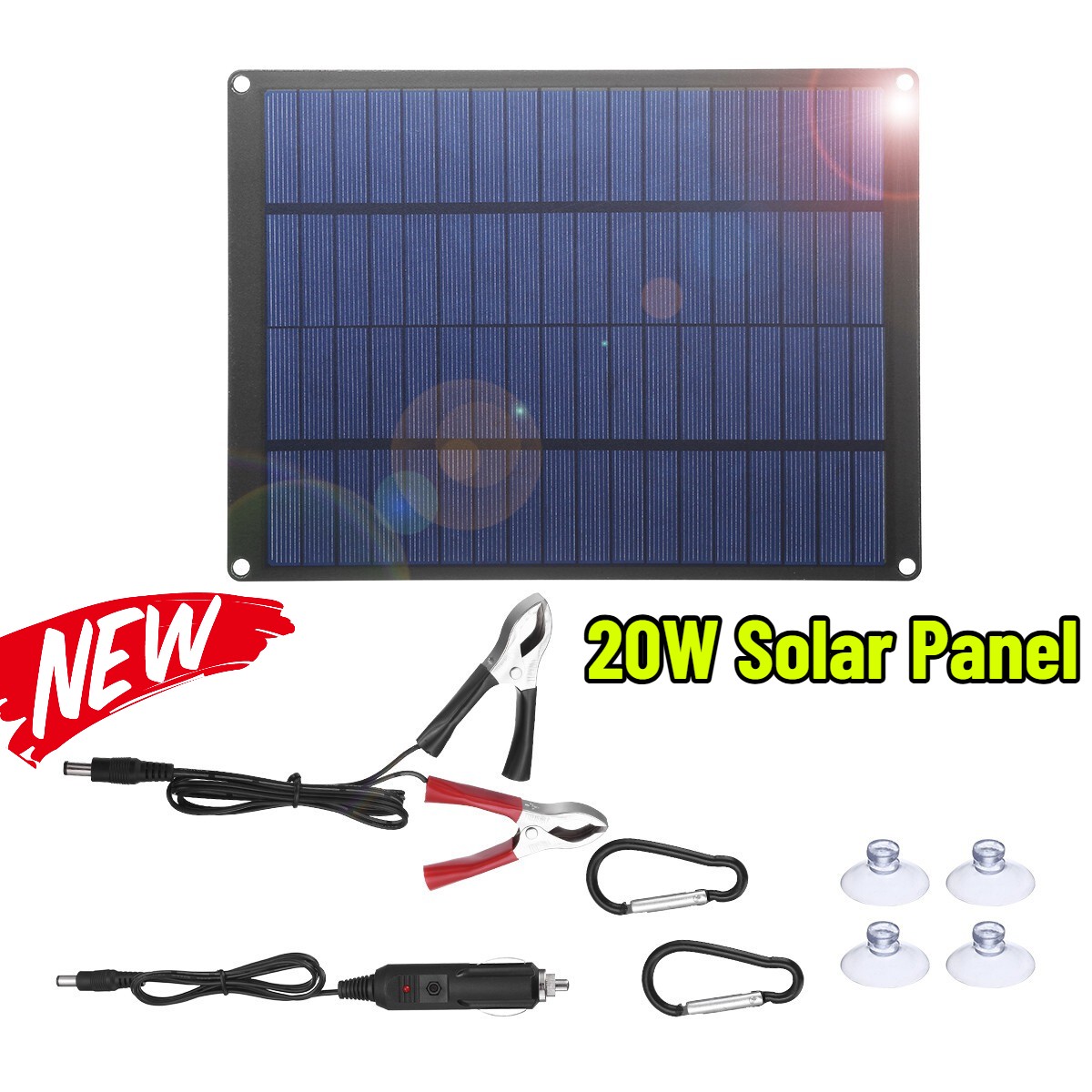 20W Solar Panel 12V Trickle Charger Battery Charger Kit Maintainer Boat RV Car