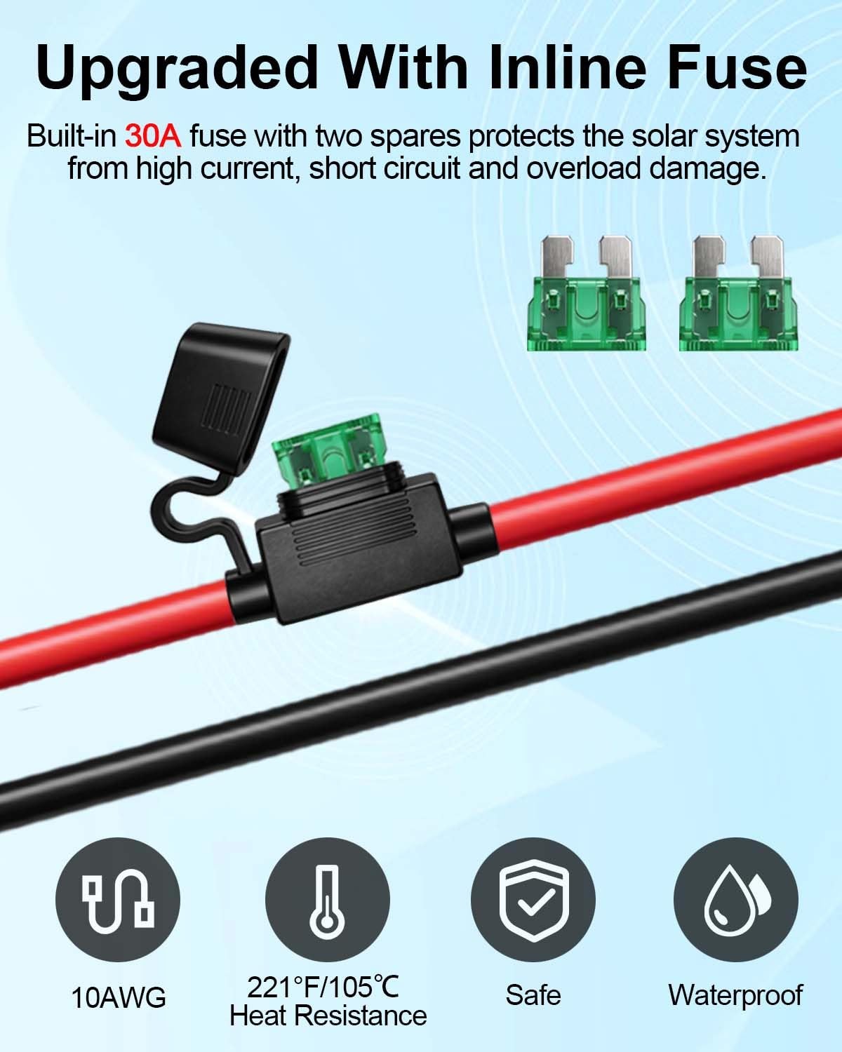 Solar Panel Connector to SAE Adapter Cable 1FT 10AWG