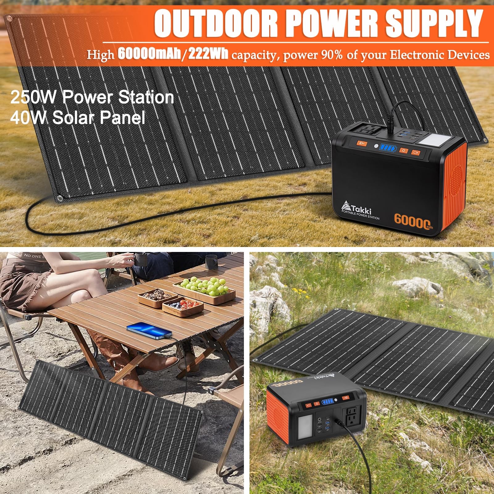 Solar Generator 250W Portable Power Station with 40W Solar Panels 222Wh Pure …