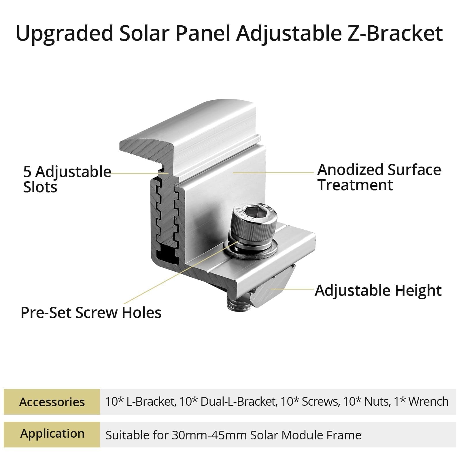 Solar Panel Mounting Brackets 30-50mm Adjustable, 10pcs Aluminum Solar Panel …