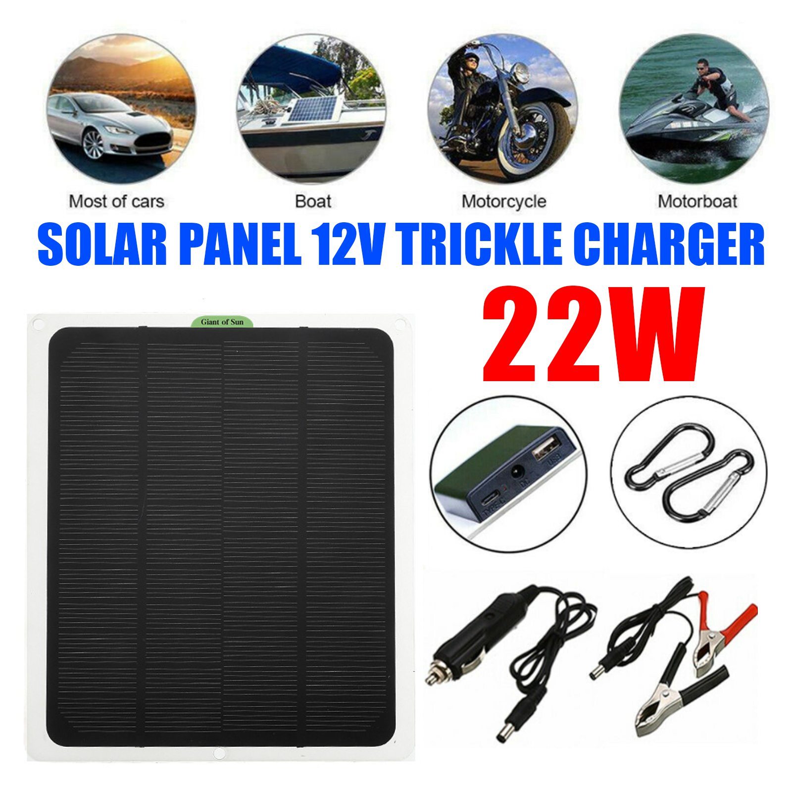 22W Solar Panel Kits 12V Trickle Battery Outdoor Charger Maintainer Boat RV Car