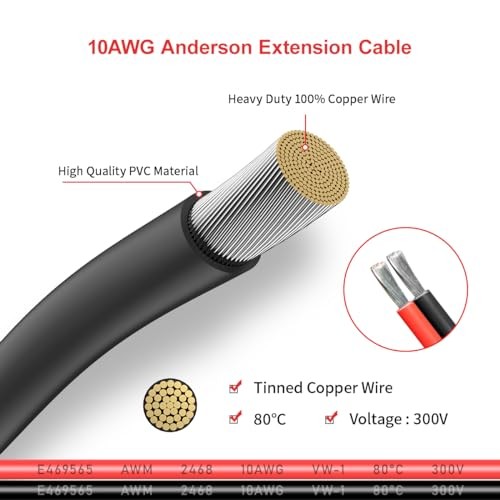 10AWG Anderson Extension Cable 2 6 10 20 35 2FT 10AWG Anderson Extension Cable