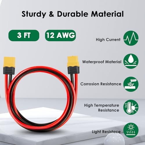 12AWG XT60 Extension Cable 2PCS XT60 to XT60 Cable with Male to Female 3FT