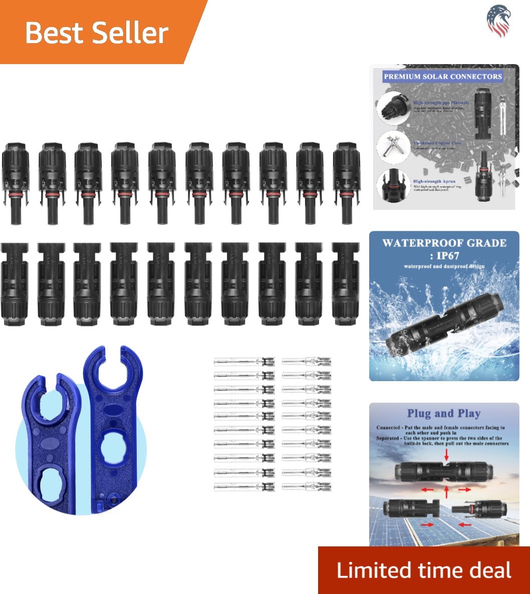 22 PCS Solar Panel Connector Kit Compatible PV Cables Waterproof