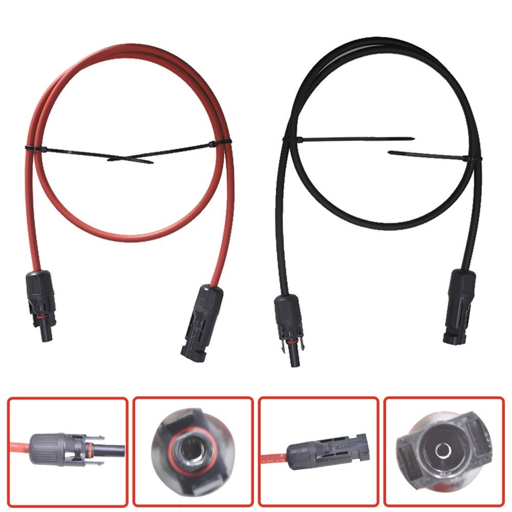 1 Pair 3 Feet Black + Red 10 AWG Solar Panel Extension Cable Wire Connector