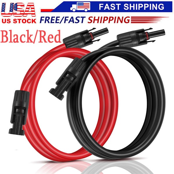 Black or Red 10AWG Solar Panel Extension Cable Silicone Flexible Wire Connectors