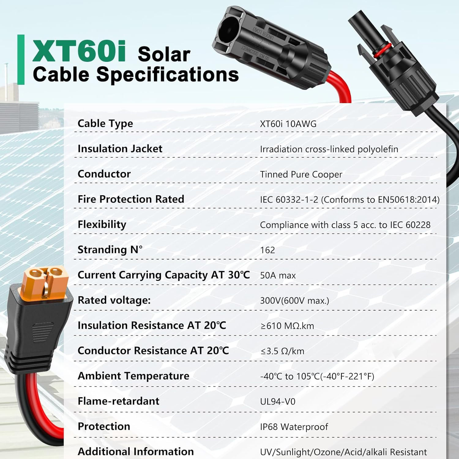 10AWG Xt60I Solar Cable 15FT, Solar to Xt60I Charging Cable 3 10 20 25 30 40 50F