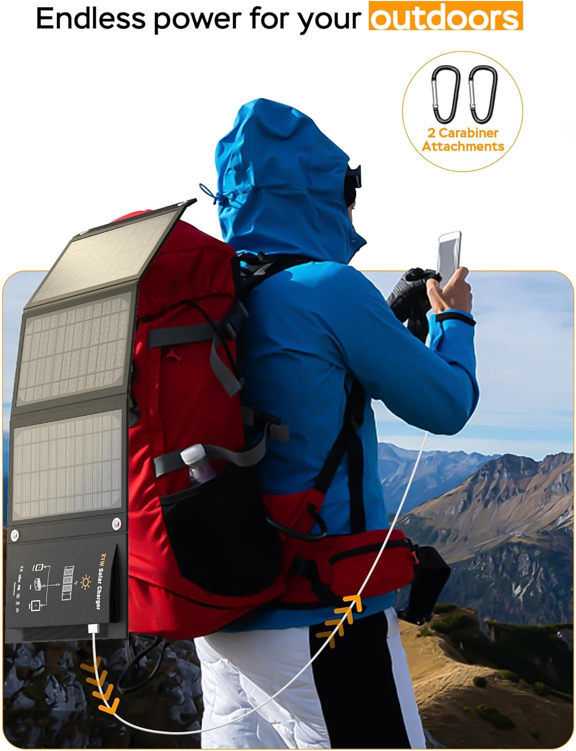 21W Portable Foldable Solar Panel Charger USB & DC Output for Outdoor