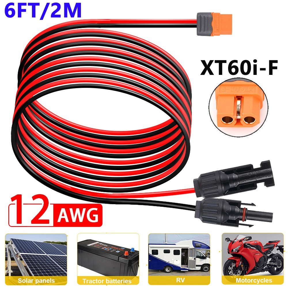 6ft Solar Panel Connector to XT60i-F Adapter Extension Charging Cable Wire 12AWG