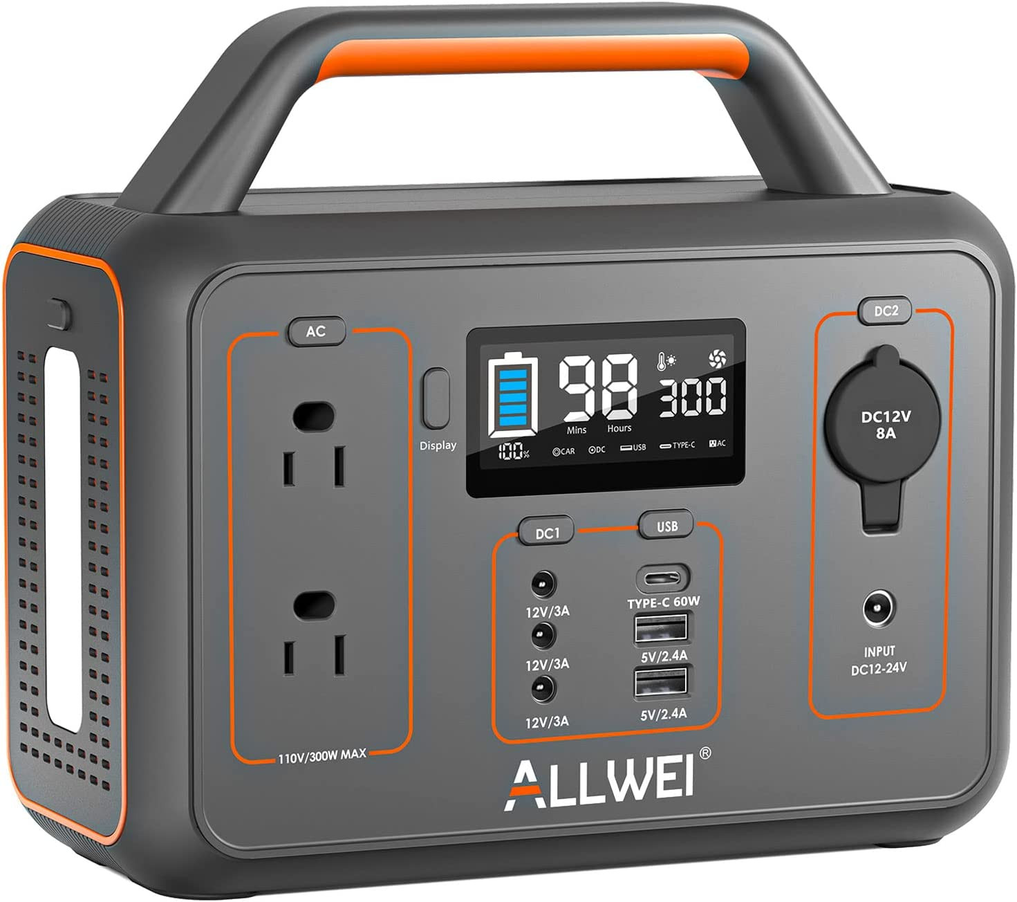 Portable Power Station 300W, 280Wh Solar Generator with 110V Pure Sine Wave AC O