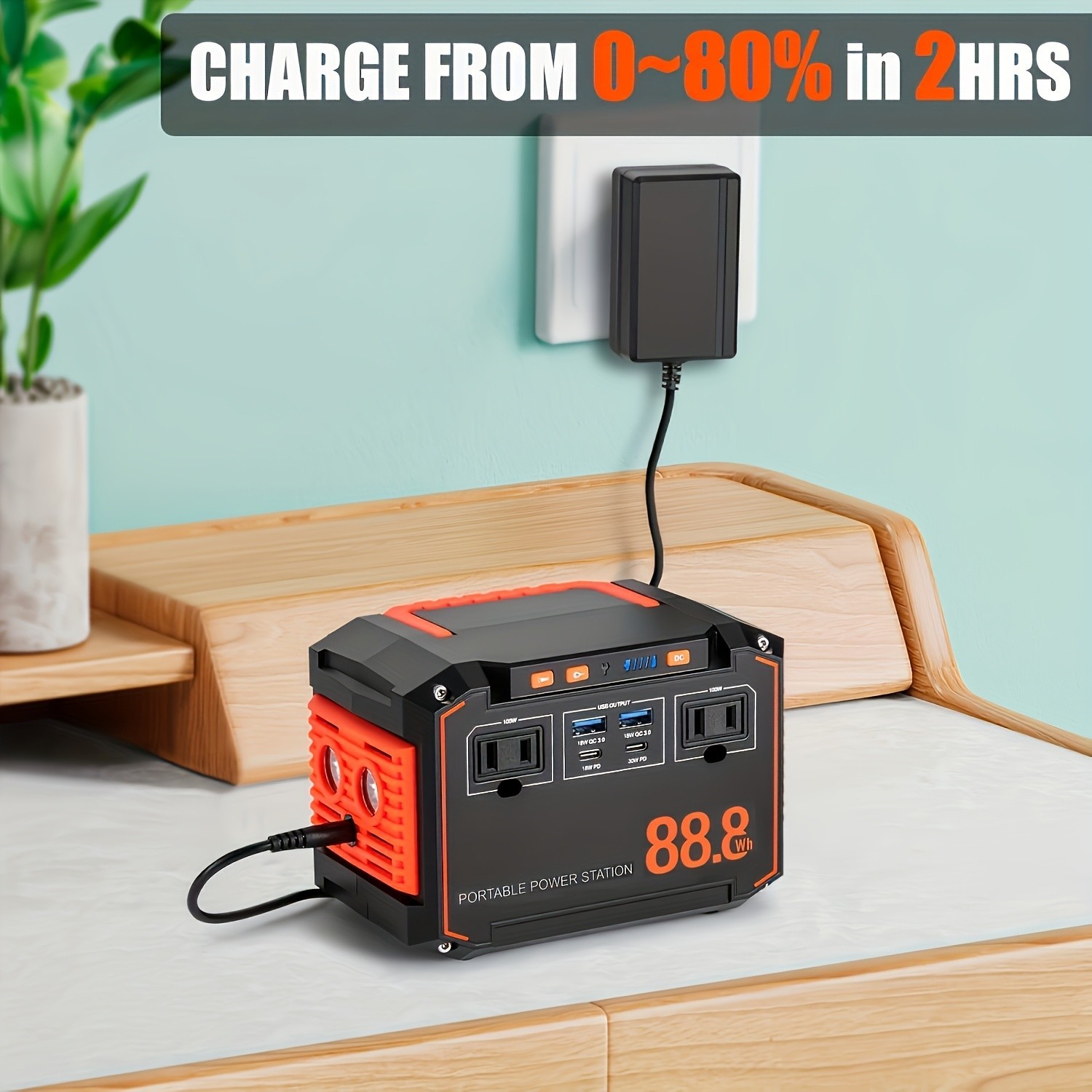 88.8Wh Portable Power Station 24000mAh Solar Generator AC USB Camping Backup