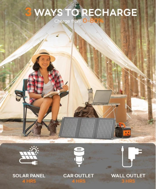 Estación de energía portátil de litio para camping de 88.8 Wh, Generador solar